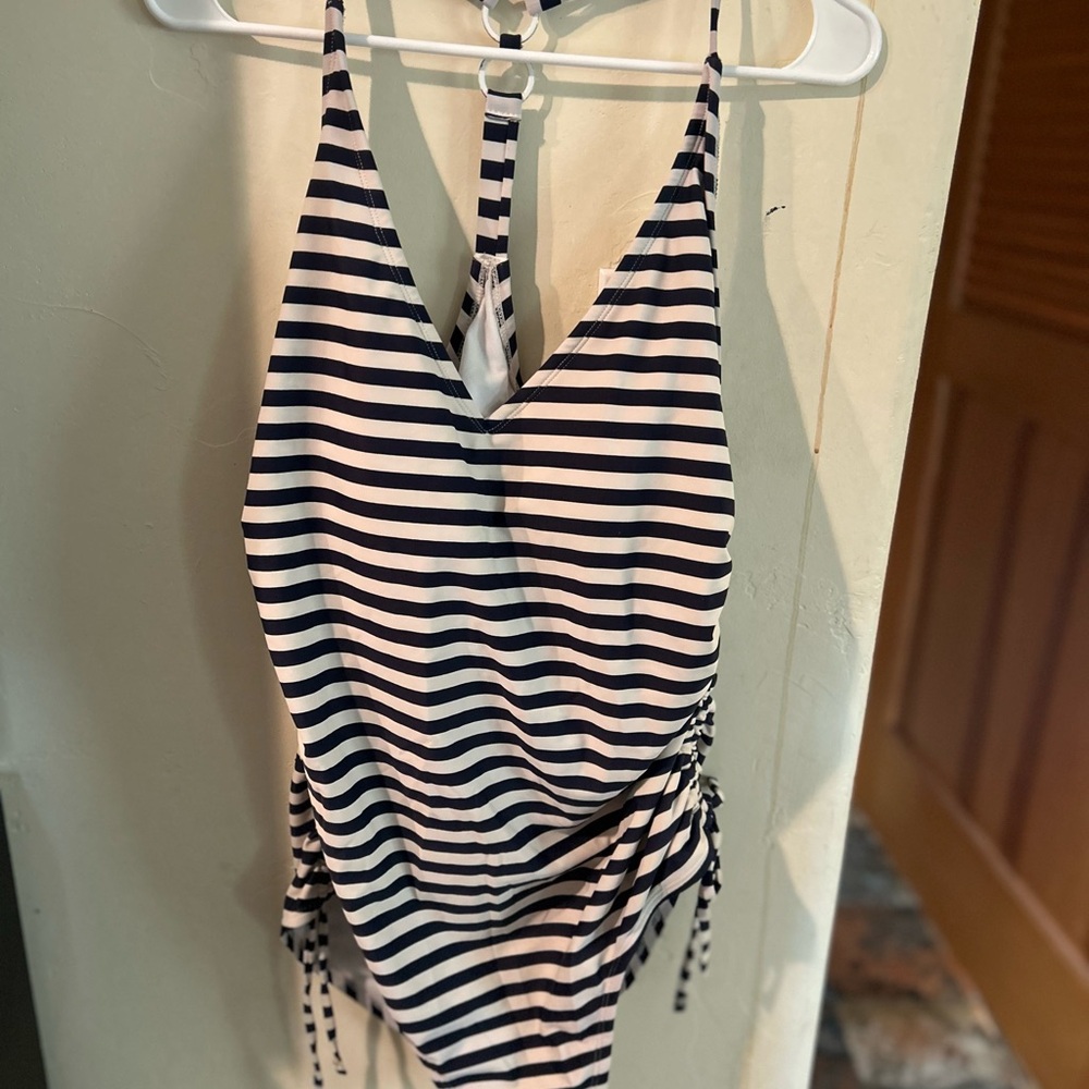 Kona Sol Navy and White Striped Swimwear